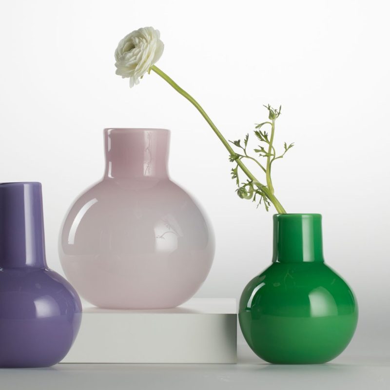 Basil green Florist vase Katztudio hand blown glass