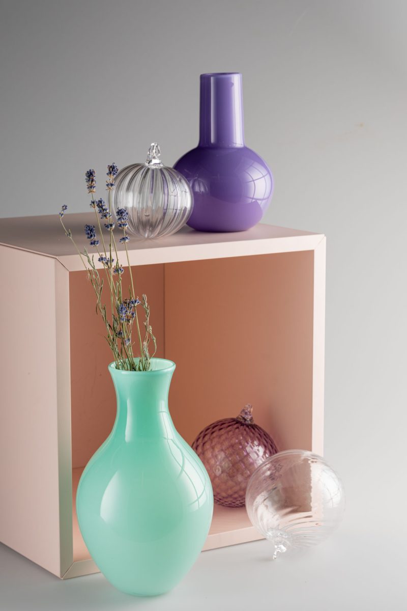 Florist vase mint green Katztudio Contemporary hand blown glass